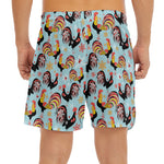 Rooster And Snowflake Pattern Print Men's Split Running Shorts