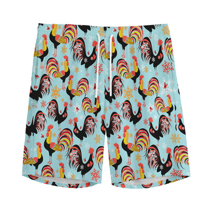 Rooster And Snowflake Pattern Print Men's Sports Shorts