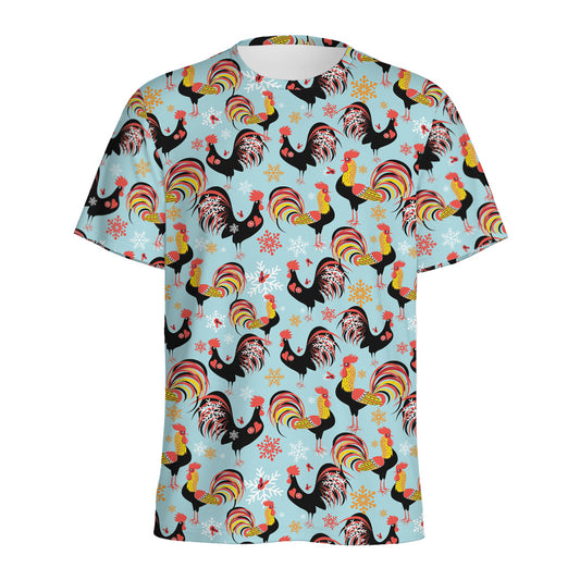 Rooster And Snowflake Pattern Print Men's Sports T-Shirt