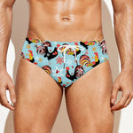 Rooster And Snowflake Pattern Print Men's Swim Briefs