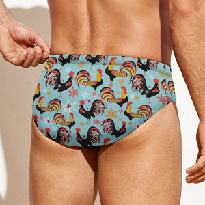 Rooster And Snowflake Pattern Print Men's Swim Briefs