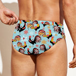 Rooster And Snowflake Pattern Print Men's Swim Briefs