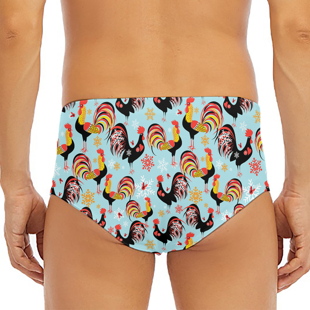 Rooster And Snowflake Pattern Print Men's Triangle Swim Briefs