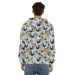 Rooster And Snowflake Pattern Print Men's Velvet Pullover Hoodie