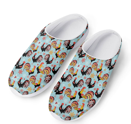 Rooster And Snowflake Pattern Print Mesh Casual Shoes