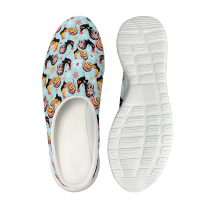 Rooster And Snowflake Pattern Print Mesh Casual Shoes