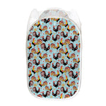 Rooster And Snowflake Pattern Print Mesh Laundry Hamper