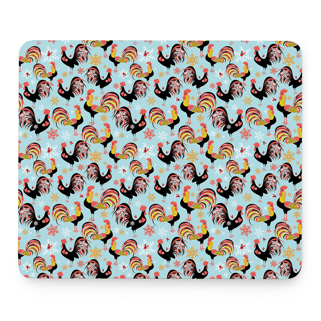 Rooster And Snowflake Pattern Print Mouse Pad