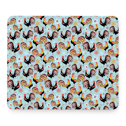 Rooster And Snowflake Pattern Print Mouse Pad