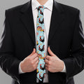 Rooster And Snowflake Pattern Print Necktie