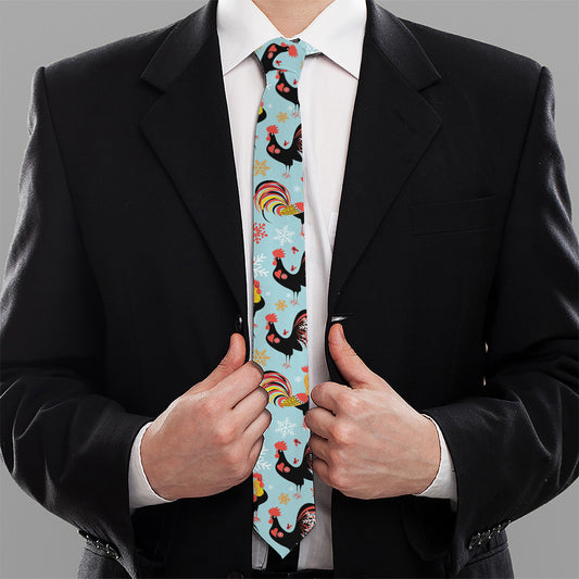Rooster And Snowflake Pattern Print Necktie