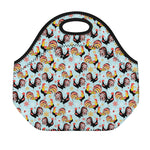 Rooster And Snowflake Pattern Print Neoprene Lunch Bag