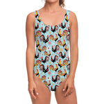 Rooster And Snowflake Pattern Print One Piece Swimsuit