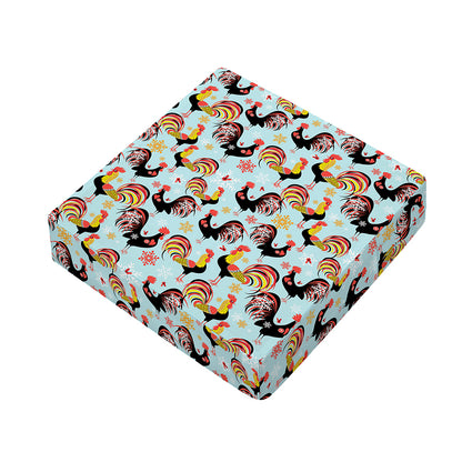 Rooster And Snowflake Pattern Print Outdoor Seat Cushion Cover