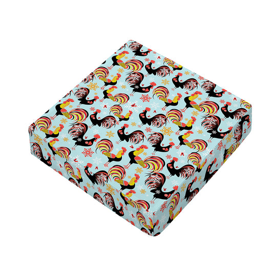 Rooster And Snowflake Pattern Print Outdoor Seat Cushion Cover