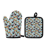 Rooster And Snowflake Pattern Print Oven Mitt And Pot Holder Set