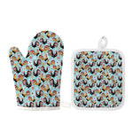 Rooster And Snowflake Pattern Print Oven Mitt And Pot Holder Set