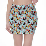 Rooster And Snowflake Pattern Print Pencil Mini Skirt