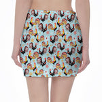 Rooster And Snowflake Pattern Print Pencil Mini Skirt