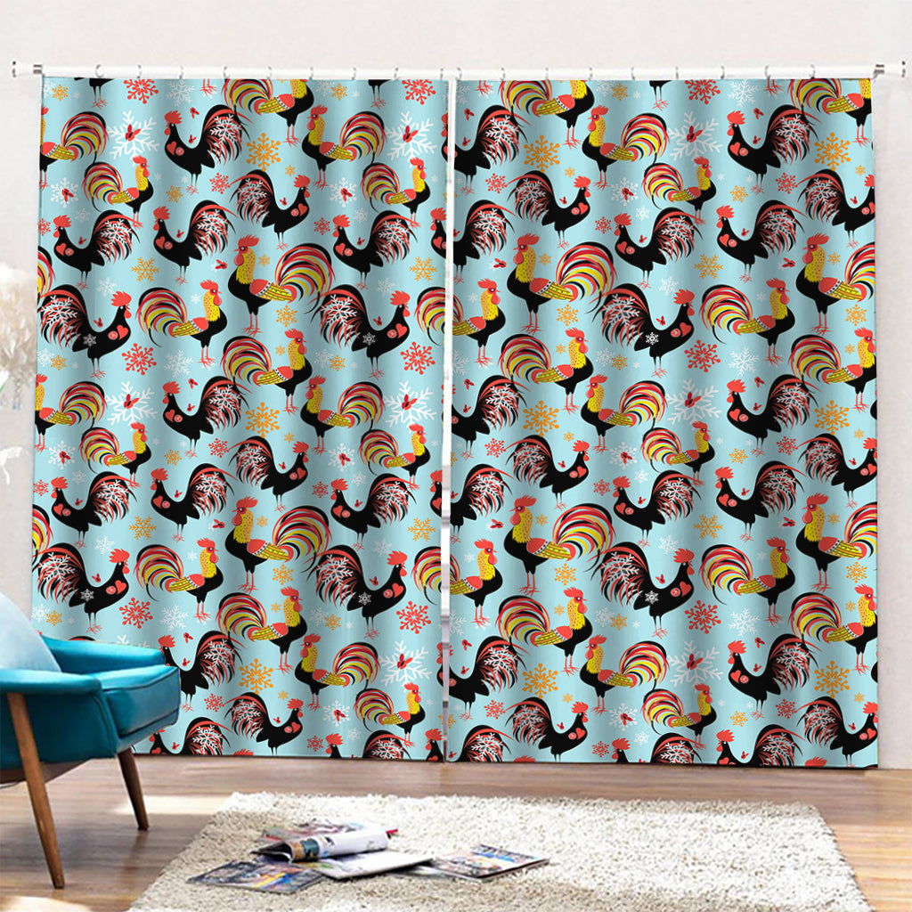 Rooster And Snowflake Pattern Print Pencil Pleat Curtains