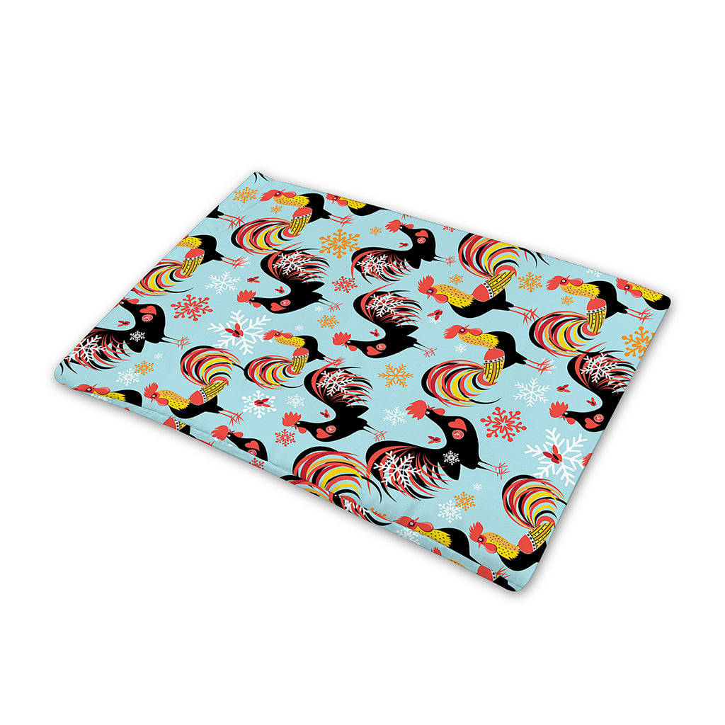 Rooster And Snowflake Pattern Print Pet Cooling Mat Cover
