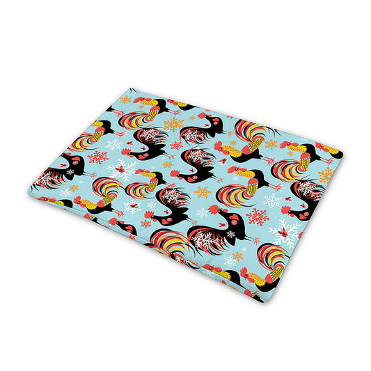 Rooster And Snowflake Pattern Print Pet Cooling Mat Cover