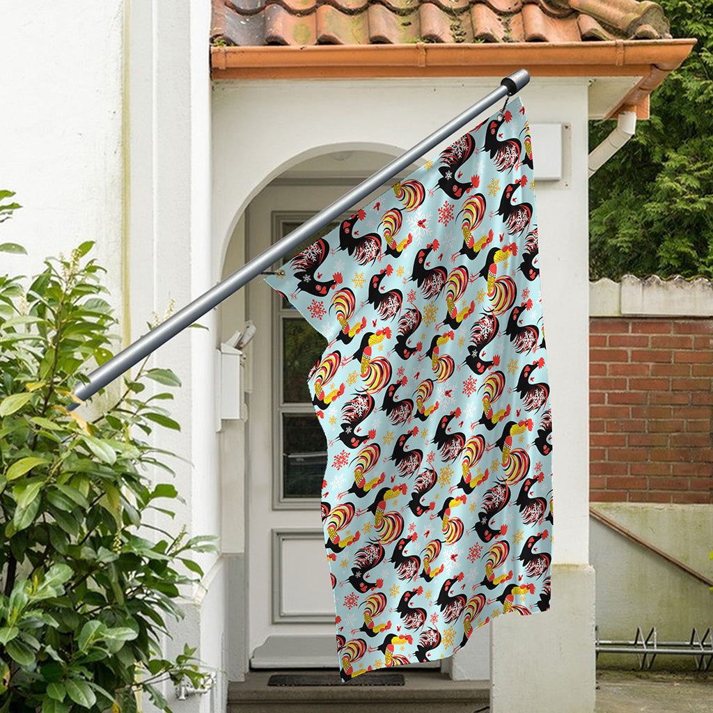 Rooster And Snowflake Pattern Print Polyester Flag
