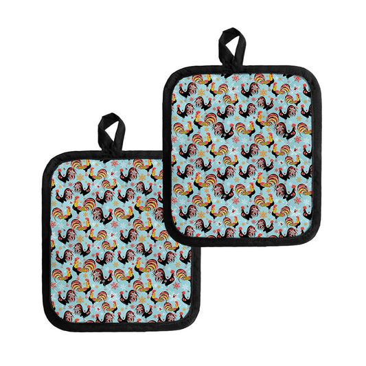 Rooster And Snowflake Pattern Print Pot Holders