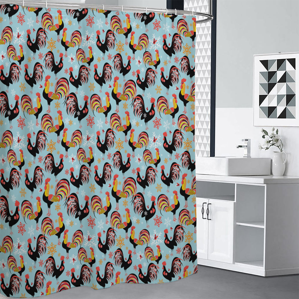 Rooster And Snowflake Pattern Print Premium Shower Curtain