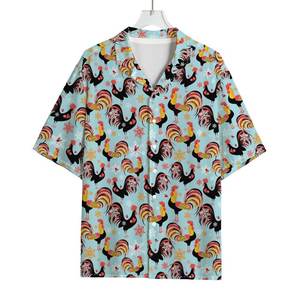 Rooster And Snowflake Pattern Print Rayon Hawaiian Shirt