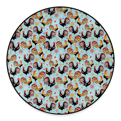 Rooster And Snowflake Pattern Print Round Floor Mat