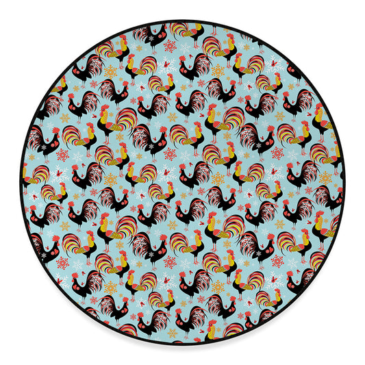 Rooster And Snowflake Pattern Print Round Floor Mat