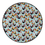 Rooster And Snowflake Pattern Print Round Floor Mat