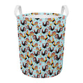 Rooster And Snowflake Pattern Print Round Laundry Basket