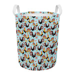 Rooster And Snowflake Pattern Print Round Laundry Basket