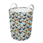 Rooster And Snowflake Pattern Print Round Laundry Basket
