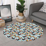 Rooster And Snowflake Pattern Print Round Rug