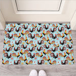 Rooster And Snowflake Pattern Print Rubber Doormat