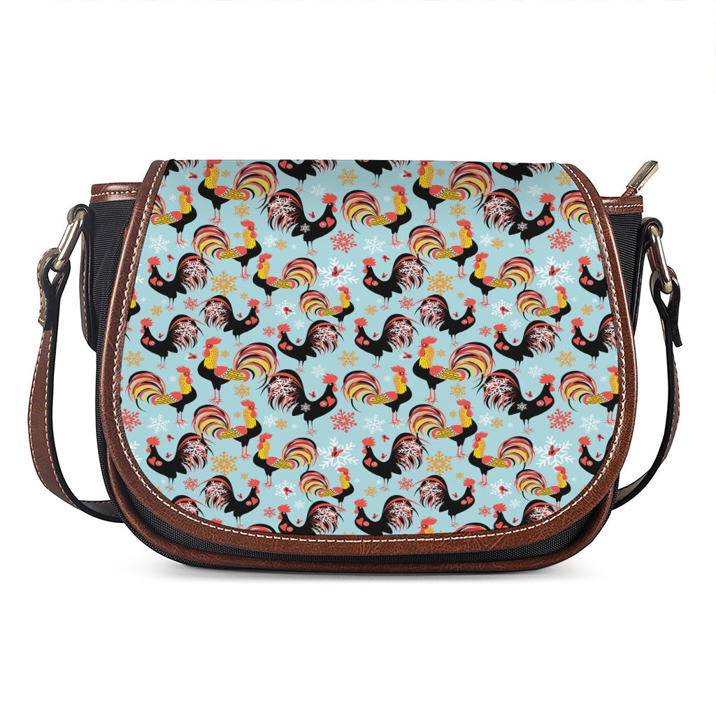 Rooster And Snowflake Pattern Print Saddle Bag