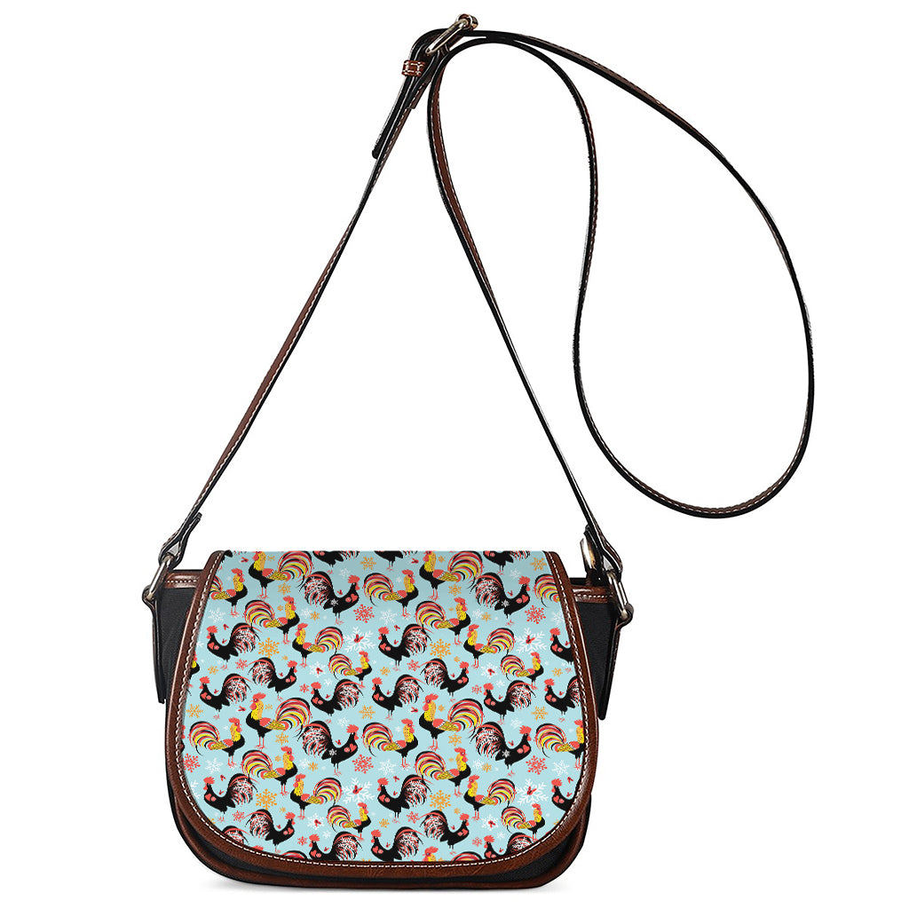 Rooster And Snowflake Pattern Print Saddle Bag