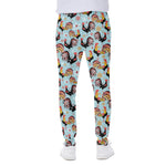 Rooster And Snowflake Pattern Print Scuba Joggers