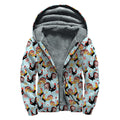 Rooster And Snowflake Pattern Print Sherpa Lined Zip Up Hoodie