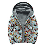 Rooster And Snowflake Pattern Print Sherpa Lined Zip Up Hoodie