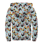 Rooster And Snowflake Pattern Print Sherpa Lined Zip Up Hoodie