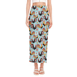 Rooster And Snowflake Pattern Print Side Slit Maxi Skirt