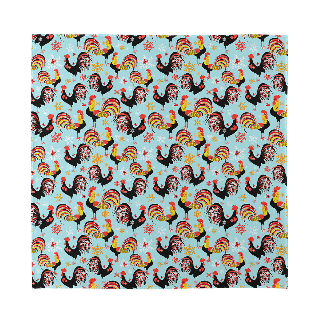 Rooster And Snowflake Pattern Print Silk Bandana