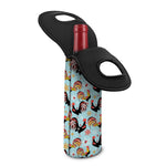 Rooster And Snowflake Pattern Print Single Neoprene Wine Tote