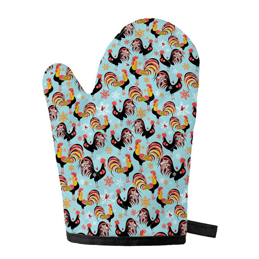Rooster And Snowflake Pattern Print Single Oven Mitt