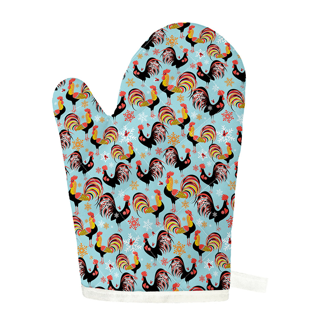 Rooster And Snowflake Pattern Print Single Oven Mitt