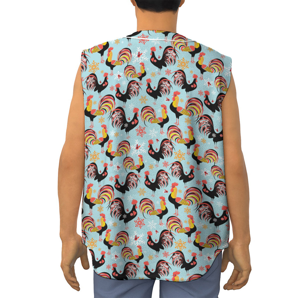 Rooster And Snowflake Pattern Print Sleeveless Baseball Jersey